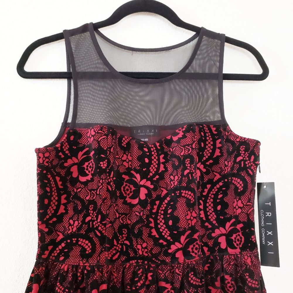 Trixxi Mesh Flocked Skater Dress Size L - Picture 3 of 8